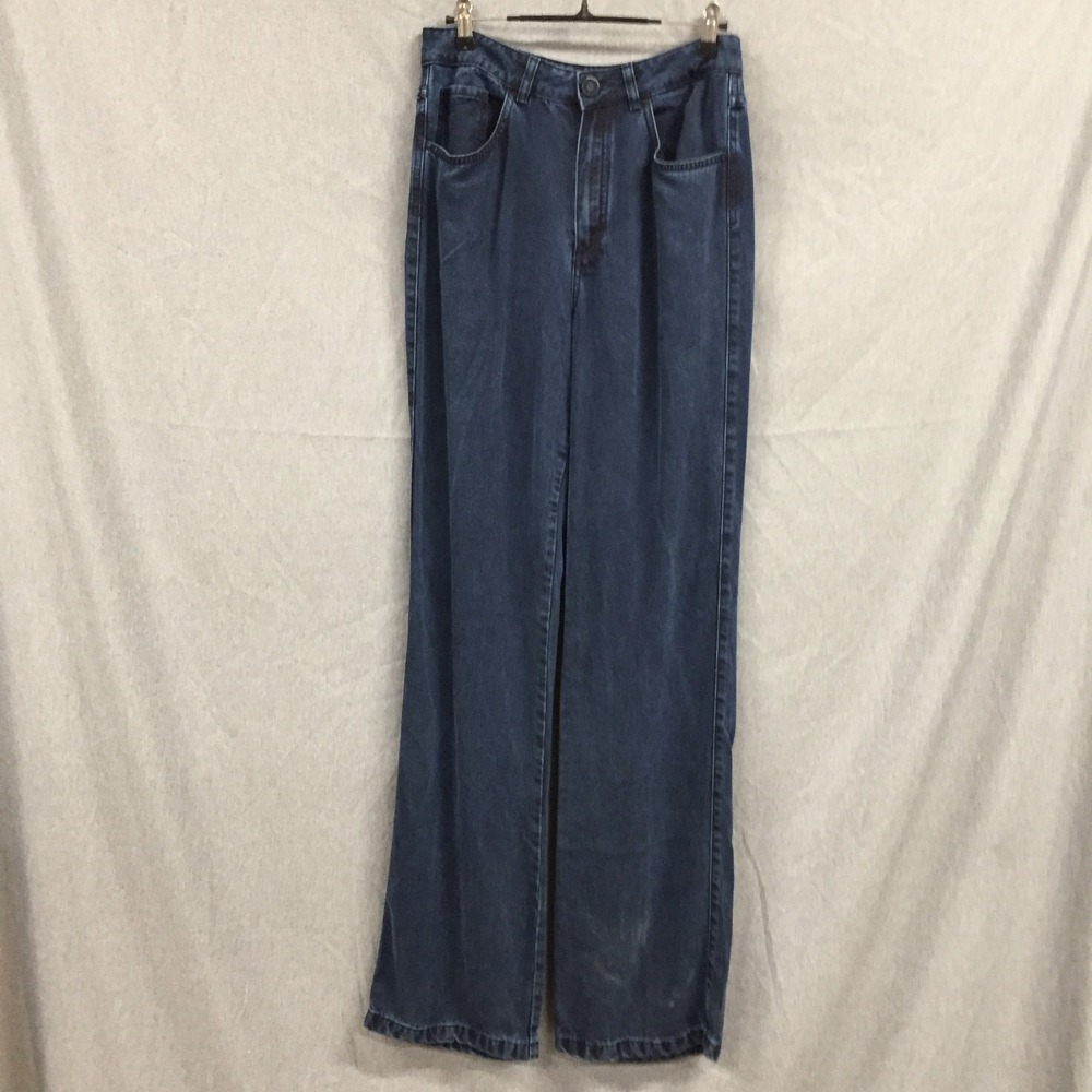 Massimo Dutti Womens Wide Leg High Rise Pleated Jeans Blue Indigo‎ Size 6 5069